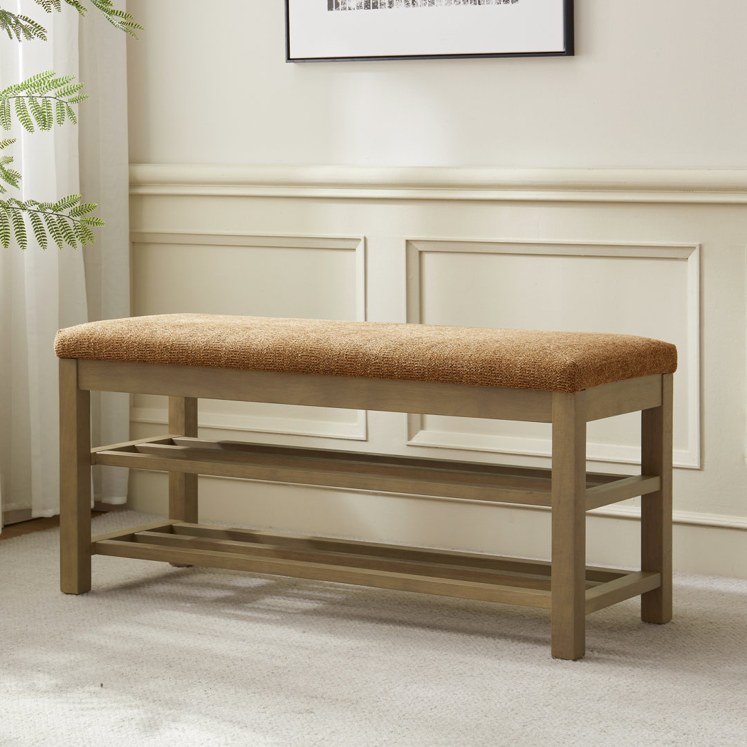 Upholstered Storage Bench with Double-Tier Shoe Rack